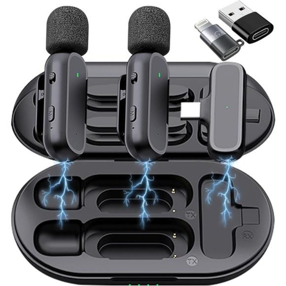 2 Pack Professional Wireless Lavalier Microphone with Adapter, Clip on Lapel Mic